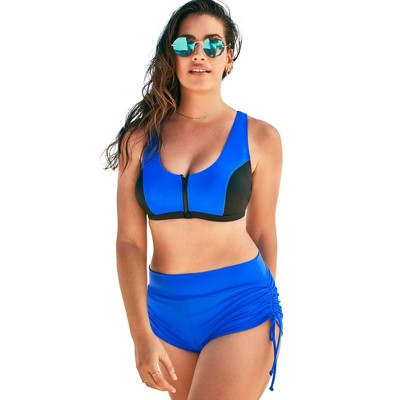  Swimsuits For All Women’s Plus Size Colorblock Zip Front Bikini Top