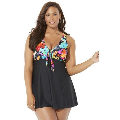  Swimsuits For All Women’s Plus Size Tie Front V-Neck Swimdress
