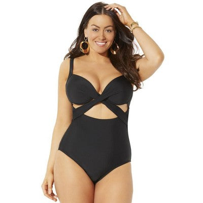  Swimsuits For All Women’s Plus Size Cut Out Underwire One Piece Swimsuit