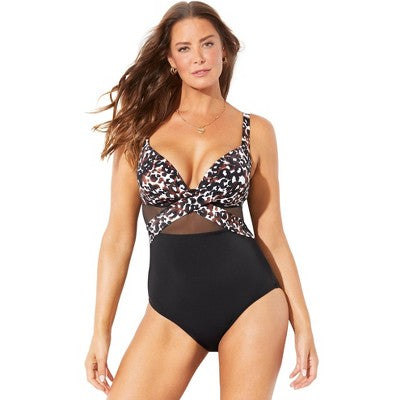  Swimsuits For All Women’s Plus Size Cut Out Mesh Underwire One Piece Swimsuit