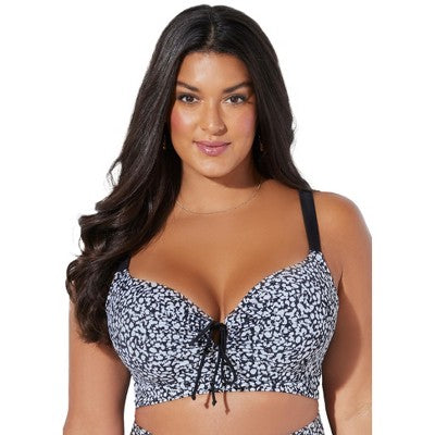  Swimsuits For All Women’s Plus Size Bra Sized Tie Front Longline Underwire Bikini Top