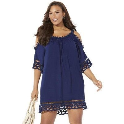  Swimsuits For All Women’s Plus Size Vera Crochet Cold Shoulder Cover Up Dress