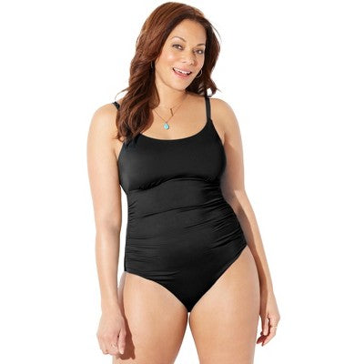 Swimsuits For All Women’s Plus Size Shirred Slim Strap One Piece