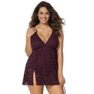  Swimsuits For All Women’s Plus Size Crochet Side Slit V-Neck Swimdress