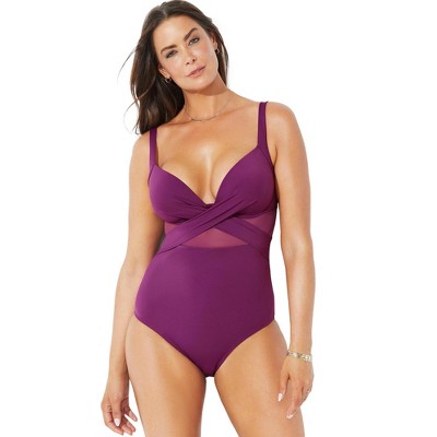  Swimsuits For All Women’s Plus Size Cut Out Mesh Underwire One Piece Swimsuit