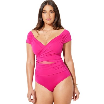  Swimsuits For All Women’s Plus Size Cap Sleeve Cut Out One Piece Swimsuit