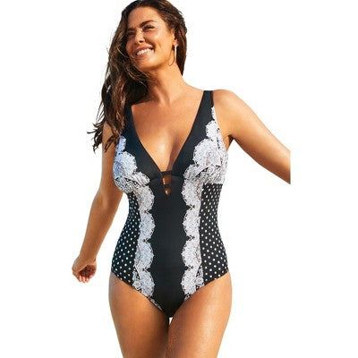  Swimsuits For All Women’s Plus Size Deep V-Neck One Piece Swimsuit