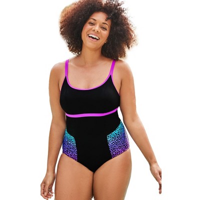  Swimsuits For All Women’s Plus Size Chlorine Resistant Double Strap One Piece Swimsuit