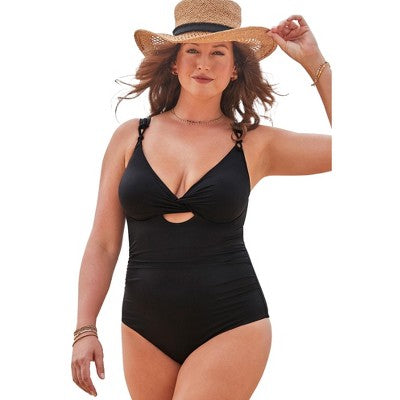  Swimsuits For All Women’s Plus Size Sweetheart Keyhole Underwire One Piece Swimsuit