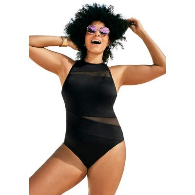  Swimsuits For All Women’s Plus Size Chlorine Resistant High Neck Mesh One Piece