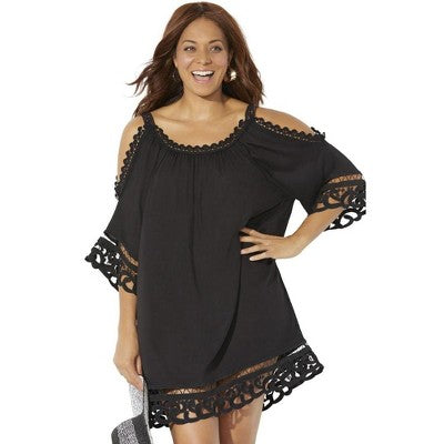  Swimsuits For All Women’s Plus Size Vera Crochet Cold Shoulder Cover Up Dress