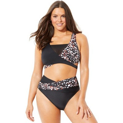  Swimsuits For All Women’s Plus Size Hollywood Colorblock Wrap Bikini Top