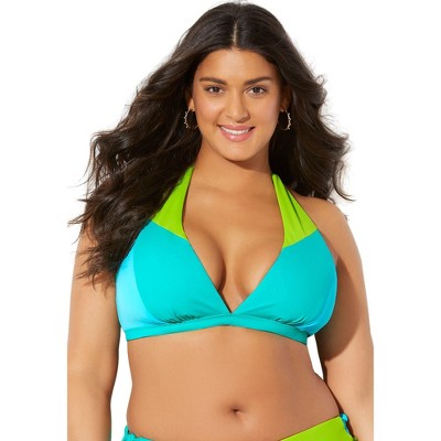  Swimsuits For All Women’s Plus Size Romancer Colorblock Halter Triangle Bikini Top