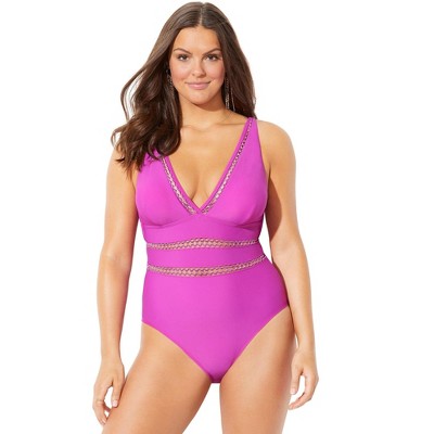  Swimsuits For All Women’s Plus Size Lattice Plunge One Piece Swimsuit