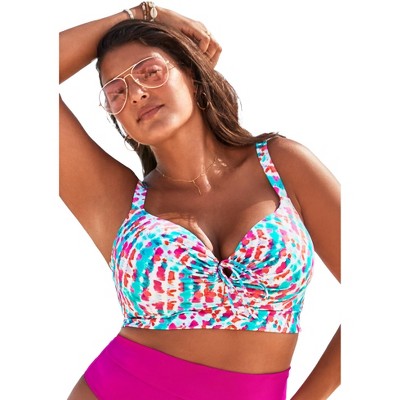  Swimsuits For All Women’s Plus Size Bra Sized Tie Front Longline Underwire Bikini Top