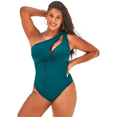  Swimsuits For All Women’s Plus Size Twist One Shoulder Adjustable Strap One Piece Swimsuit