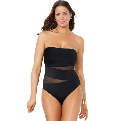  Swimsuits For All Women’s Plus Size Mesh Wrap Bandeau One Piece Swimsuit