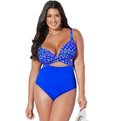  Swimsuits For All Women’s Plus Size Cut Out Underwire One Piece Swimsuit