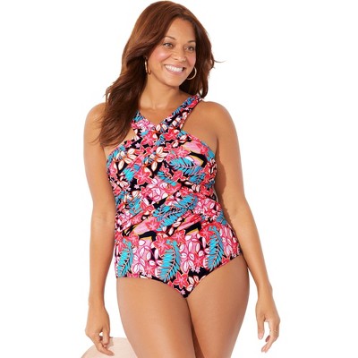  Swimsuits For All Women’s Plus Size High Neck Wrap One Piece Swimsuit