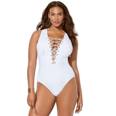  Swimsuits For All Women’s Plus Size Lace Up One Piece Swimsuit
